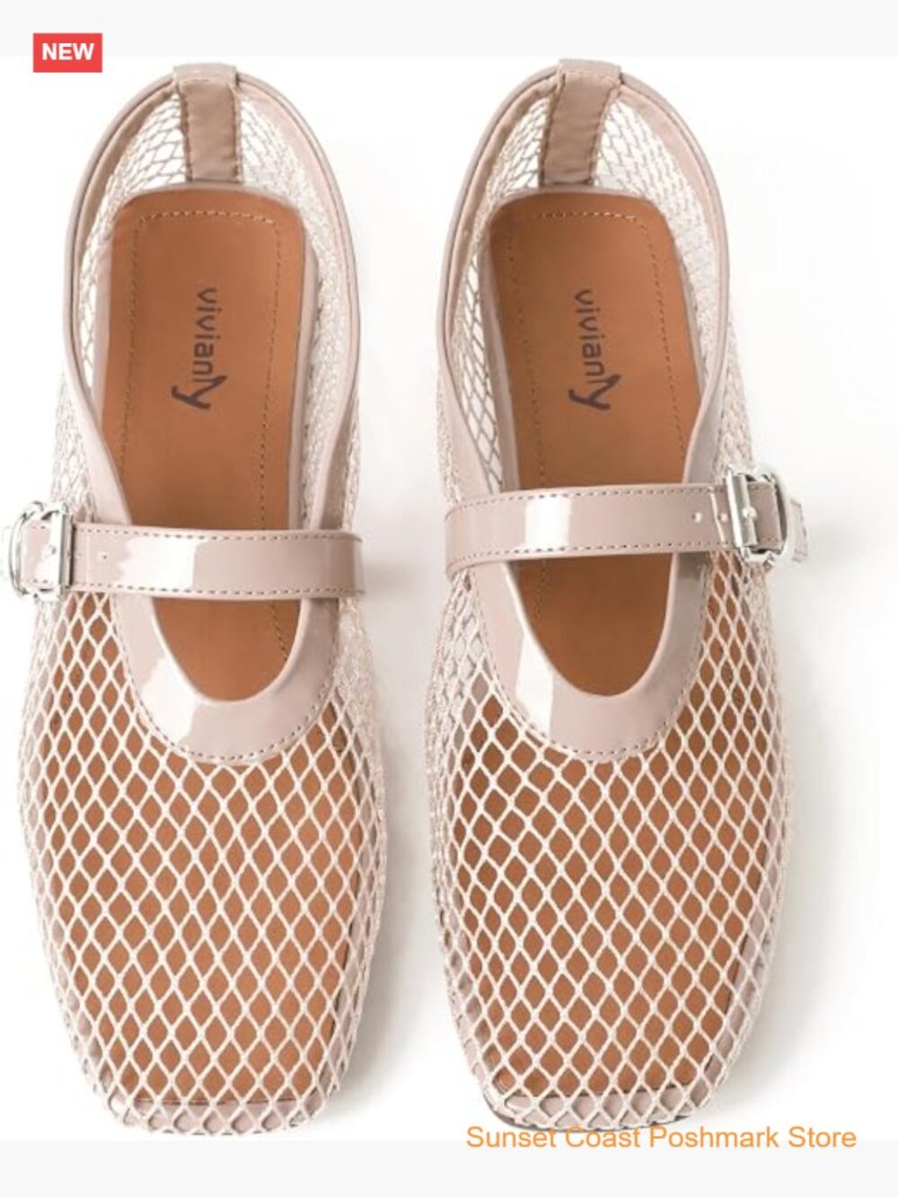 Fishnet Mesh Mary Jane Flats with Buckle Strap Comfortable Cowhide Insole Slip